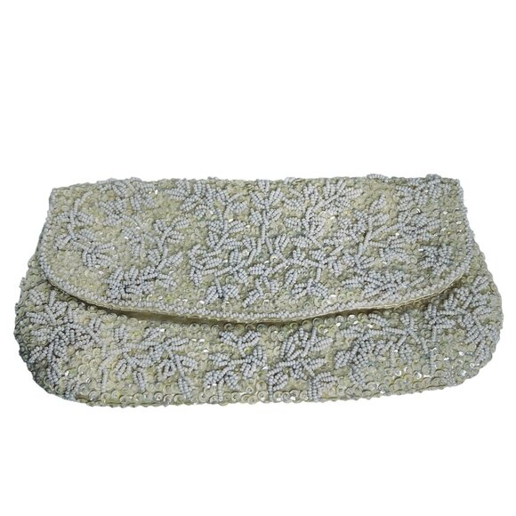 La Regale Ltd Ivory Beaded & Sequined Evening Bag Made In Hong Kong (5907) - Picture 1 of 15
